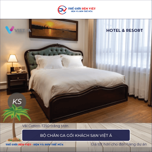 Bộ chăn ga gối khách sạn Việt Á Cotton T250 trắng trơn